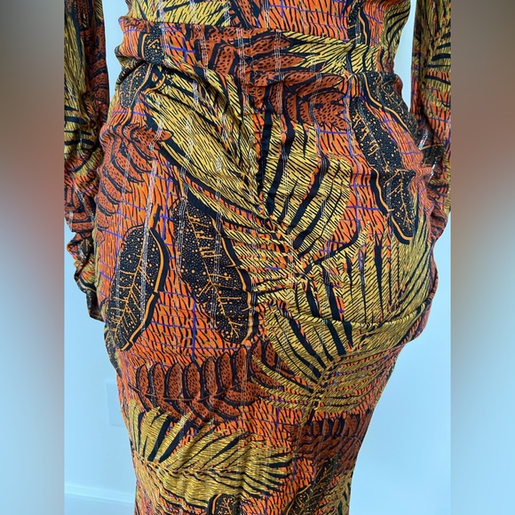 LE SUPERBE Crosby Ave Dress Safari Tropical Palm Long Sleeve Midi Dress - Picture 12 of 16